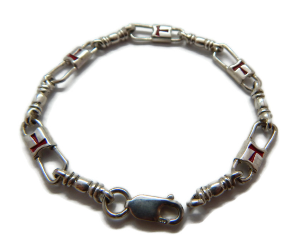 ACTS Bracelet Fishers of Men Sterling Silver Cross Tau Red Design