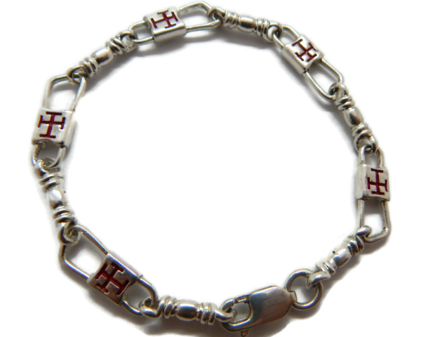 ACTS Bracelet Fishers of Men Sterling Silver  Byzantine Cross Red Design