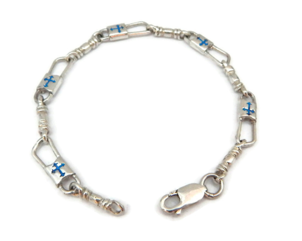 ACTS Bracelet Fishers of Men Sterling Silver Budded Cross Blue Design