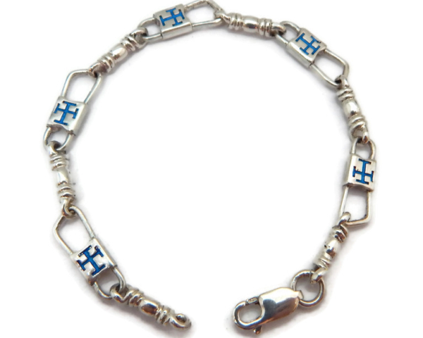 ACTS Bracelet Fishers of Men Sterling Silver  Byzantine Cross Blue Design