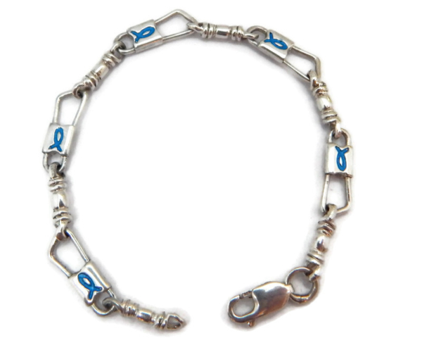 ACTS Bracelet Fishers of Men Sterling Silver  Fish Blue Design