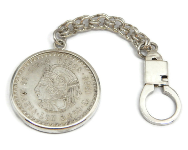 Collectors Key Ring, Key chain Silver Mexican Coin!!