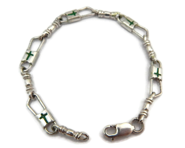 ACTS Bracelet Fishers of Men Sterling Silver Cross Green Design