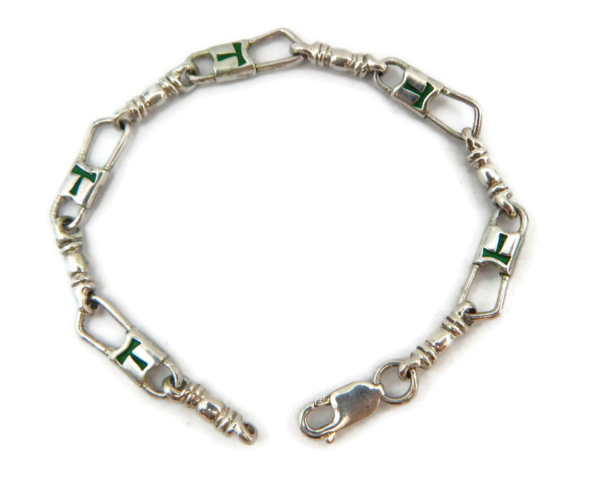 ACTS Bracelet Fishers of Men Sterling Silver Tau Cross Green Design