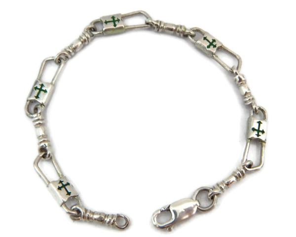 ACTS Bracelet Fishers of Men Sterling Silver Budded Cross Green Design