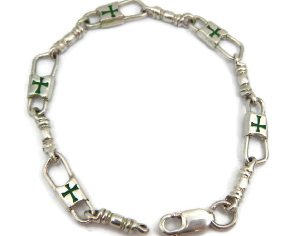 ACTS Bracelet Fishers of Men Sterling Silver Maltese Cross Green Design