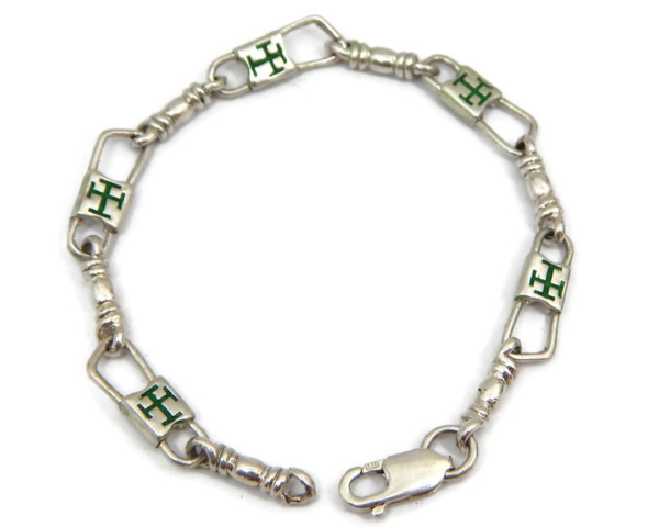 ACTS Bracelet Fishers of Men Sterling Silver  Byzantine Cross Green Design