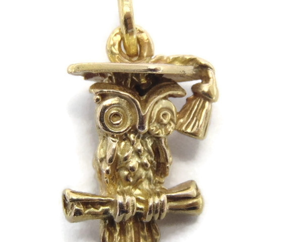 Graduation Owl (Buho) Charm Pendant Yellow Gold!!