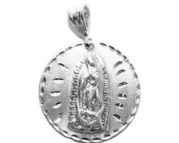 Virgin Mary (Virgen de Guadalupe) Round Medallion Pendant .925 Sterling Silver