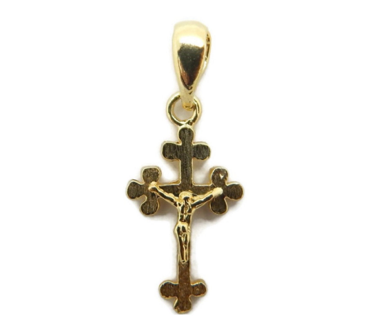 14k Yellow Gold Cross Budded with Jesus Christ pendant charm