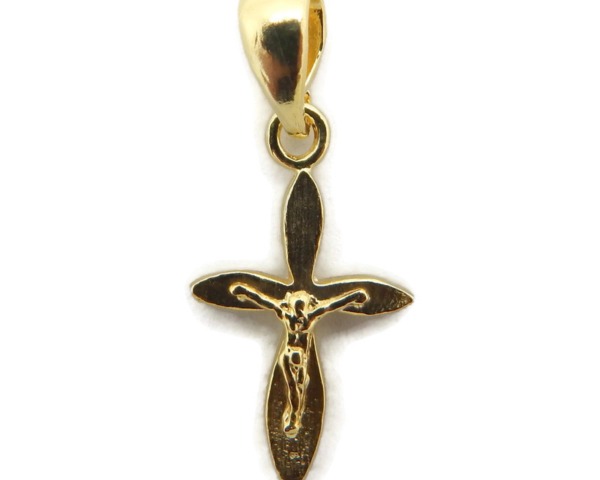 14k Yellow Gold Cross Pointed with Jesus Christ pendant charm