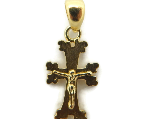 14k Yellow Gold Cross Fourchee with Jesus Christ pendant charm