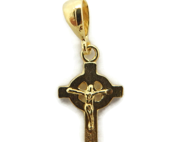 14k Yellow Gold Cross Celtic with Jesus Christ pendant charm
