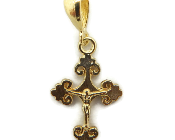 14k Yellow Gold Cross Cercelee with Jesus Christ pendant charm