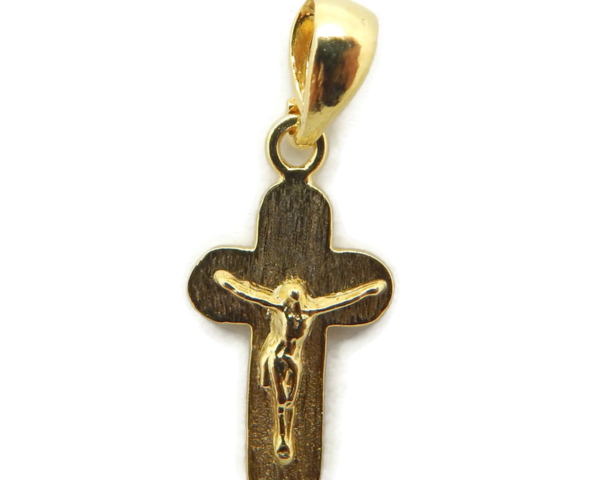 14k Yellow Gold Cross Round Latin with Jesus Christ pendant charm