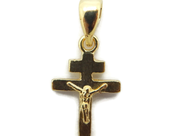 14k Yellow Gold Cross Patriarchal with Jesus Christ pendant charm