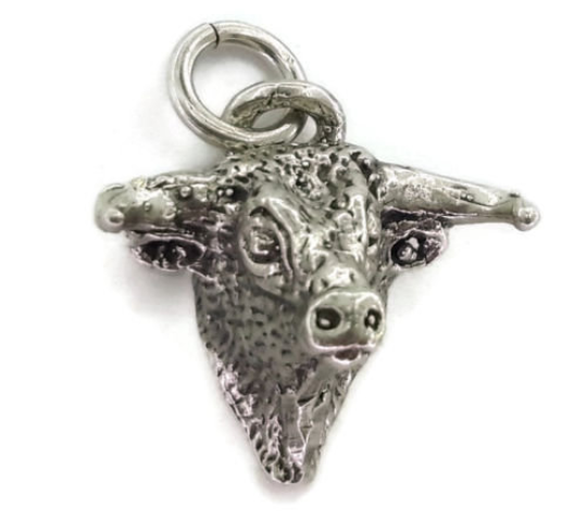 Bull Head Charm Pendant .925 Sterling Silver