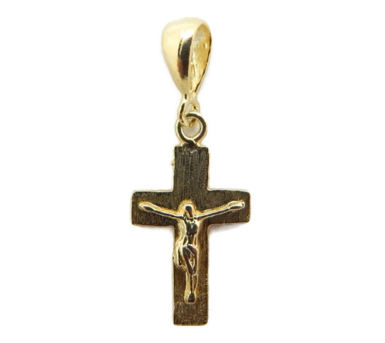 14k Yellow Gold Cross Latin 3 with Jesus Christ pendant charm