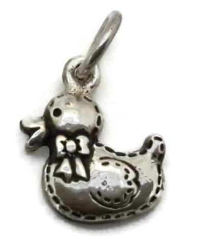 Baby Rubber Duck with bow for Charm Pendant .925 Sterling Silver!!