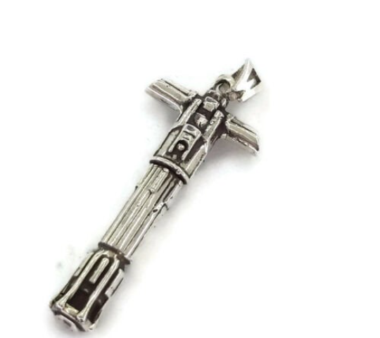 Kylo Ren lightsaber Hilt Pendant Solid .925 Sterling Silver Star Wars!!