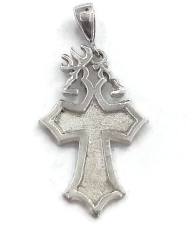 Buck and Doe Hunting Cross Charm Pendant .925 Sterling Silver.