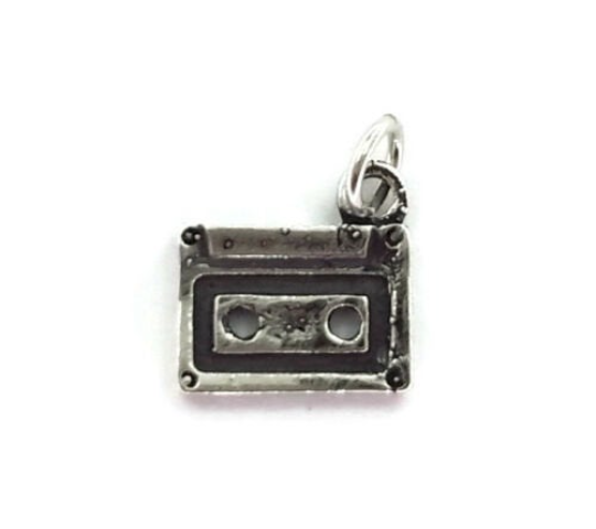 Retro Cassete Tape Charm Pendant .925 Sterling Silver.