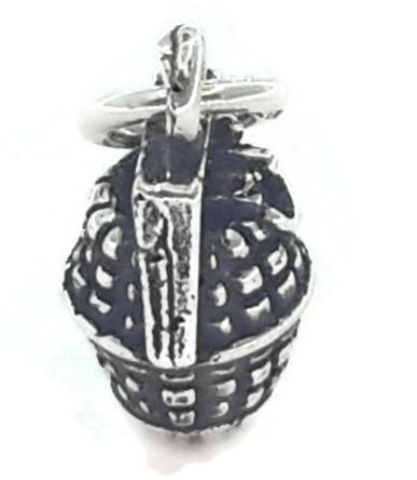 Hand Grenade Charm Pendant .925 Sterling Silver!!