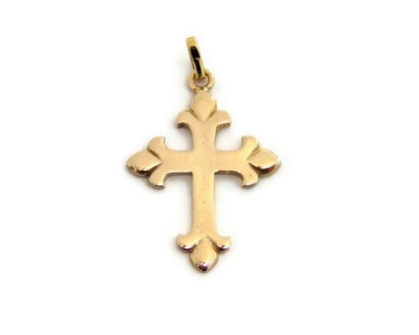Fleur Cross Charm Pendant Yellow Gold!!