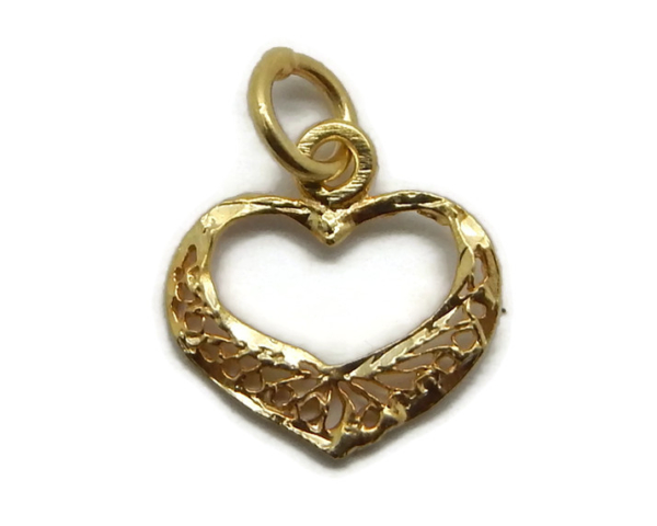 Heart Pendant Charm. 14k Yellow Gold