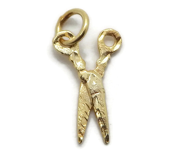Scissors 3D Pendant Charm. 14k Yellow Gold