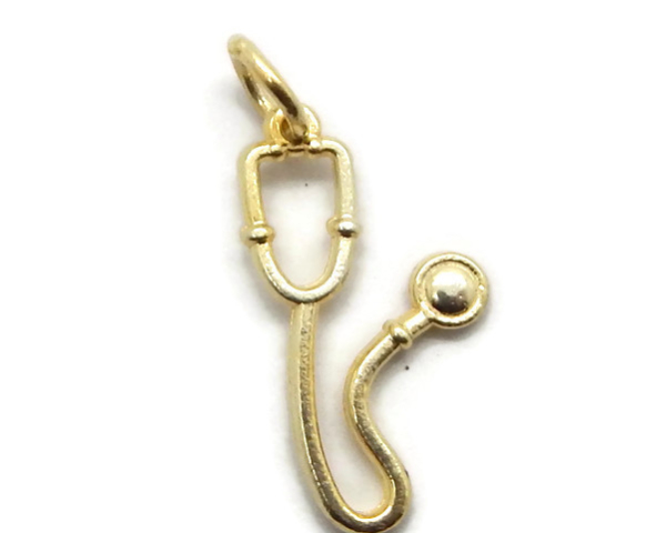 Stethoscope Nurse Pendant Charm 14k Yellow Gold