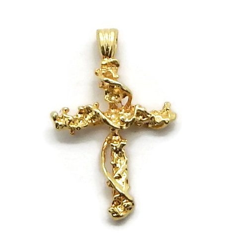 Vine and Flower Nugget Cross Pendant Charm 14k Yellow Gold