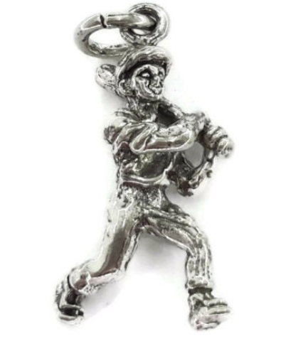 Baseball Player Charm Pendant .925 Sterling Silver.