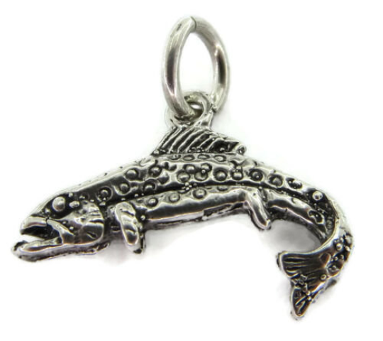 Bass Trout Fish Charm Pendant .925 Sterling Silver.