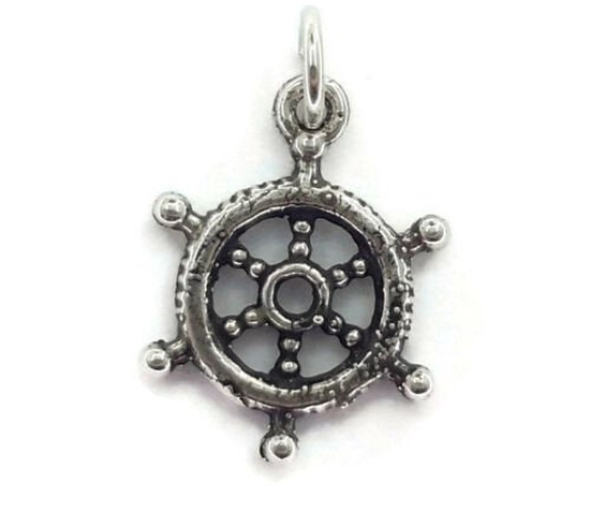 Boat Wheel Charm Pendant .925 Sterling Silver.