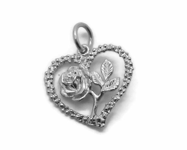 Heart with Rose Pendant Charm .925 Sterling Silver!!