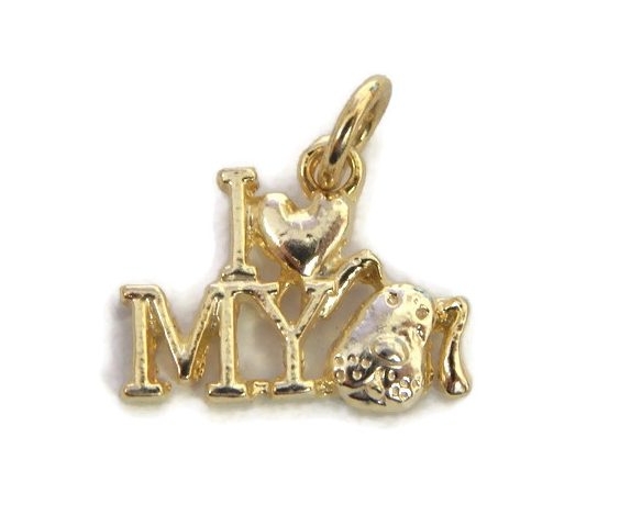 I Love My Dog Pendant Charm 14k Yellow Gold