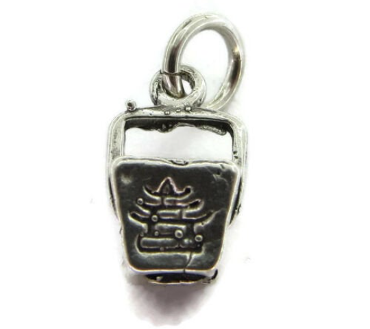 Chinese Take-Out Box Charm Pendant .925 Sterling Silver.