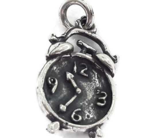 Clock Charm Pendant .925 Sterling Silver.