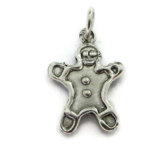 Gingerbread Man Cookie Charm Pendant .925 Sterling Silver.