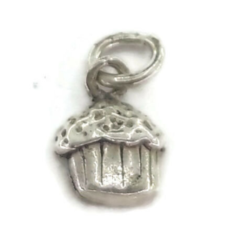 Cup Cake Charm Pendant .925 Sterling Silver.