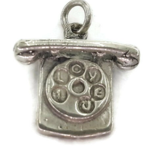 Luv U Phone Charm Pendant .925 Sterling Silver.