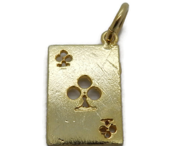 14K Yellow Gold Playing Cards, Ace Of Clubs Charm Pendant