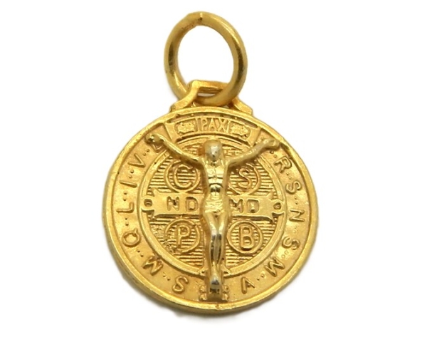 Jesus With San Benedict Medal (San Benito) 14k Yellow Gold Pendant Charm