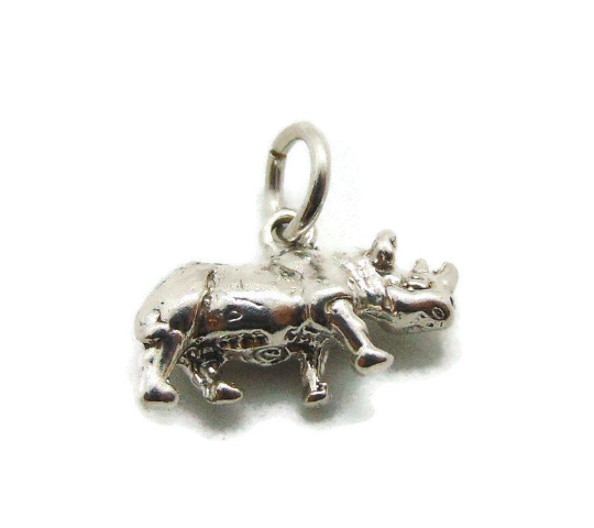 Rhino Pendant Charm .925 Sterling Silver.