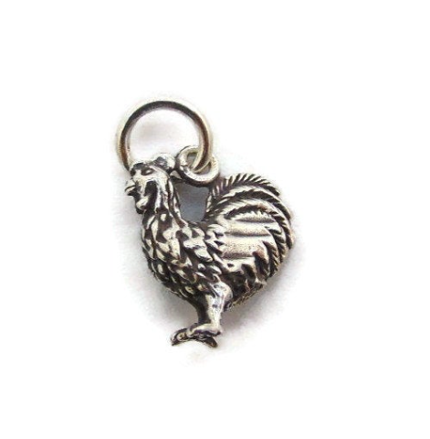 Rooster Charm Pendant .925 Sterling Silver.