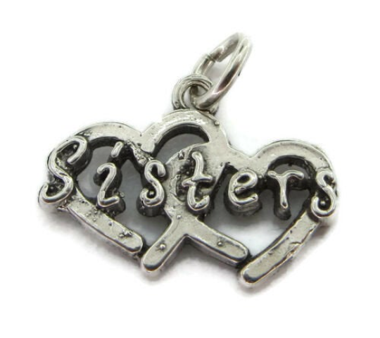 Sisters Heart Charm Pendant .925 Sterling Silver!!