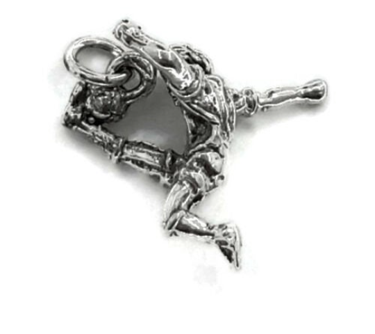 Soccer Player Football Charm Pendant .925 Sterling Silver.