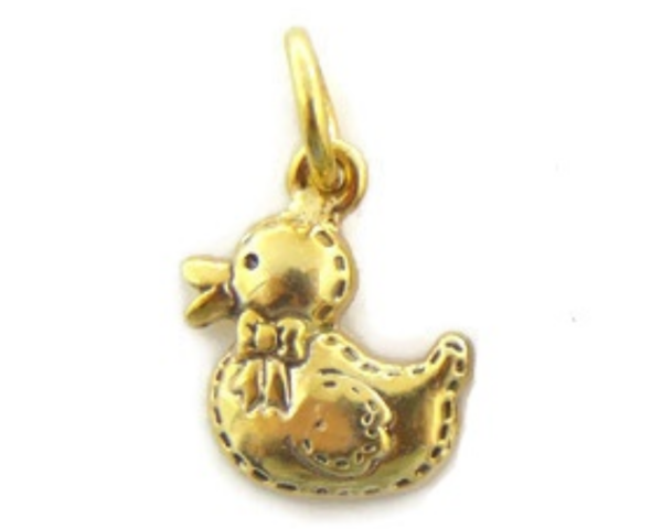Baby Rubber Duck with bow for Charm Pendant Yellow Gold