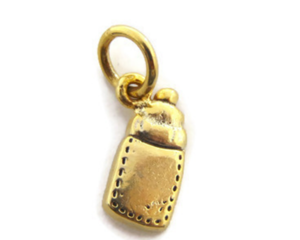 Baby Feeding Milk Bottle Charm Pendant Yellow Gold